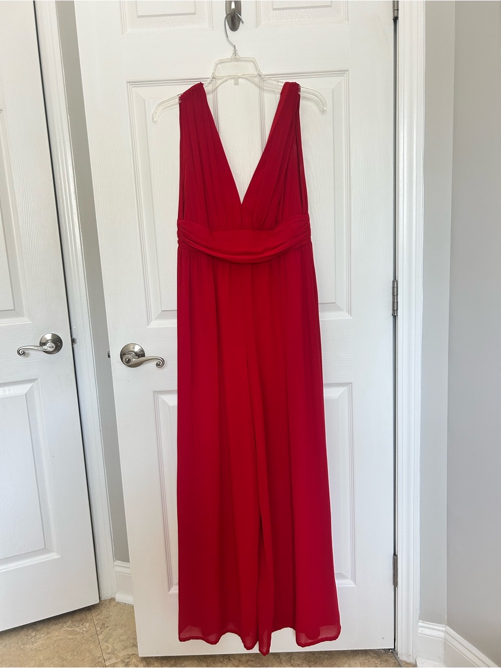 Red V-Neck Sleeveless Jumpsuit